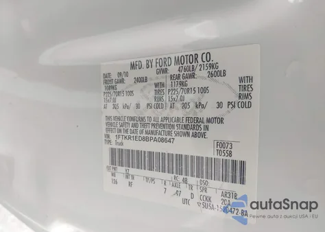 2011 Ford Ranger Xl from USA, damaged, VIN 1FTKR1ED8BPA08647